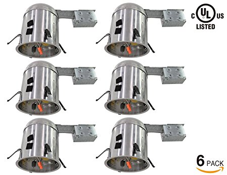 6 Pack 6-inch UL-listed Remodel Can, Air Tight IC Housing, TP24 Connector Included for LED Recessed Retrofit Kit, 120V Line Voltage, Max 75W