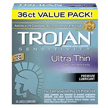 Trojan Ultra Thin Lubricated Premium Latex Condoms 36 ct