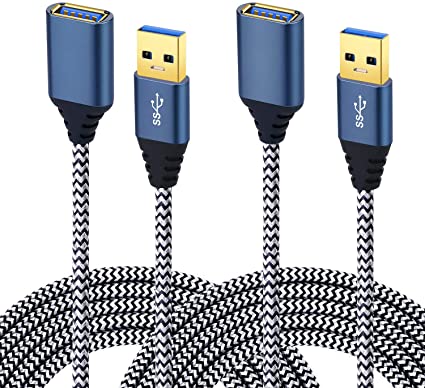 USB Cable Extension, Besgoods 2-Pack 10Ft USB 3.0 Extension Cable Braided USB Extender Cable - A Male to A Female with Metal Gold-Plated Connector, White