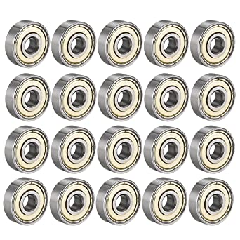 uxcell 627ZZ Ball Bearing 7mm x 22mm x 7mm Double Shielded 627-2Z 80027 Deep Groove Bearings, Carbon Steel (Pack of 20)