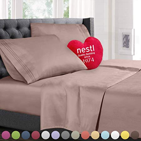 Bed Sheet Bedding Set, Cal King Size, Taupe Sand , 100% Soft Brushed Microfiber Fabric with Deep Pocket Fitted Sheet, 1800 Luxury Bedding Collection, Hypoallergenic & Wrinkle Free Bedroom Linen Set By Nestl Bedding