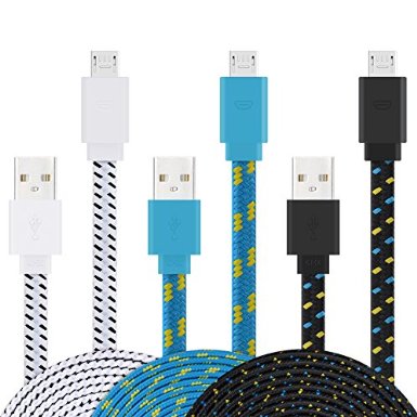 Micro USB Cable, MaxMall 3-Pack High Speed 3FT Premium Flat Nylon Braided USB 2.0 A Male to Micro B Sync Data and Charger Cable for Android, Samsung Galaxy, HTC, Sony, Nokia and More Android Devices