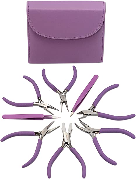 The Beadsmith Fashion Color Plier Set and Clutch, 8-Piece Beader's Tool Kit (Orchid)