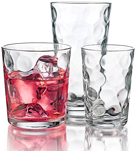 Palais Glassware Cercle Collection; Clear Glass Set with Circle Design (Set of 12 - 4, 7 Oz & 4, 13 Oz & 4, 17 Oz, Clear)