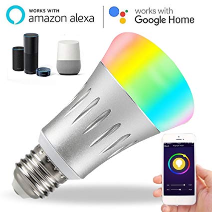 Smart Wifi LED Light Bulb Compatible with Alexa No Hub Required, Sisyphe E27 Wifi Bulb RGB 7W(60 equivalent) Multi Color Dimmable Daylight Night Light for iPhone iPad Samsung (1 Pack)