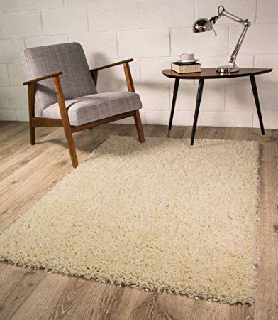 The Rug House Soft Non Shed Thick Plain Easy Clean Shaggy Rugs Ontario - 16 Colours and 8 (Cream 160x220cm)