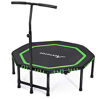 MOVTOTOP 48" Folding Indoor Trampoline, Portable Exercise Trampoline Rebounder with Adjustable Handrail and Safety Pad for Kids Adults, Covered Bungee Rope System – Max Limit 286 lbs