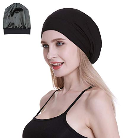 FocusCare Satin Lined Sleep Cap Soft Slouchy Hats for Curly Hair Women