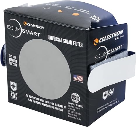Celestron EclipSmart Universal Folding Solar Filter – White Light Solar Filter 75mm to 100mm Outer Diameter Optics