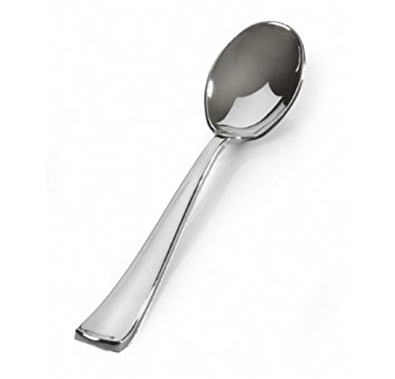 Stock Your Home 125 Spoons Plastic Silverware, Looks Like Silver Cutlery