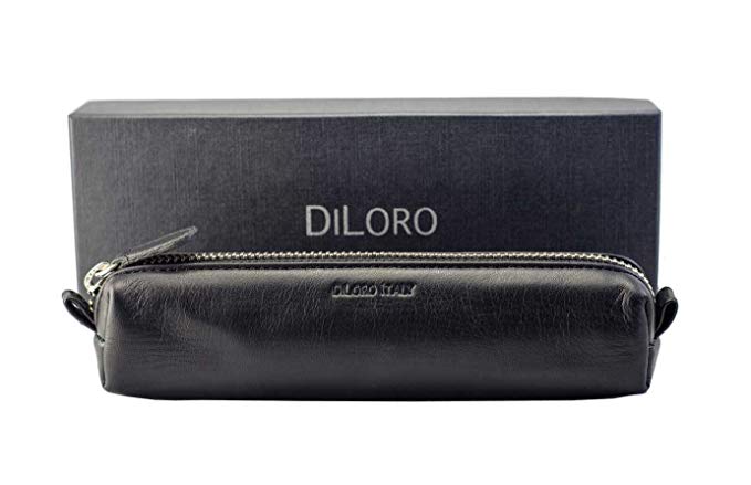 DiLoro Italy Zippered Multi Pens and Pencils Vape Case Holder Pouch Genuine Full Grain Soft Nappa Leather (Multi Case, Black)