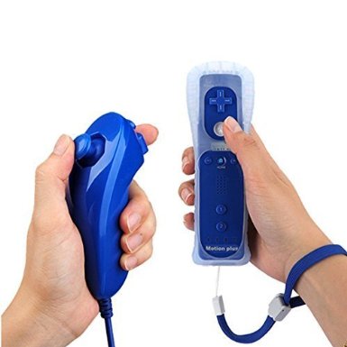 YORKING™ New 2in1 Built in Motion Plus Remote and Nunchuck Controller for Nintendo Wii and Wii U and Mini Wii with Silicon Case Skin(Dark Blue)