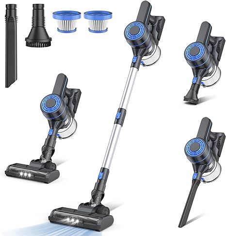 EICOBOT Cordless Vacuum Cleaner,20000Pa Powerful Cordless Vacuum,35 Mins Runtime,Detachable Battery,1.5L Dust Cup,6 in 1 Lightweight Quiet Stick Vacuum Cleaner for Hardwood Floor Pet Hair,Car,AzulGrey