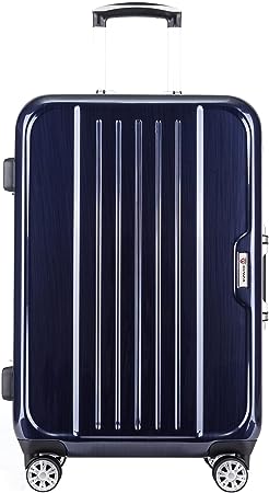 GinzaTravel Hard Shell Large Suitcase with 4 Double Spinner Wheels and TSA Digital Lock, Lightweight Polycarbonat Water Resistant Aluminum Frame Travel Luggage, Blue