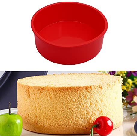 Dolland 6" Birthday Christmas Round Red Silicone Cake Mold Pan Muffin Pizza Pastry Baking Tray Mould