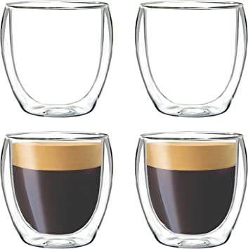 Youngever 4 Pack Espresso Cups, Double Wall Thermo Insulated Espresso Cups, Glass Coffee Cups, 100ML