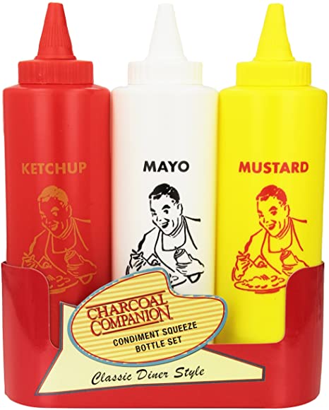 Charcoal Companion Classic Diner Condiment Bottle Set / Ketchup, Mayo, Mustard
