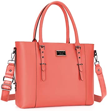 MOSISO PU Leather Laptop Tote Bag for Women (Up to 15.6 inch), Living Coral