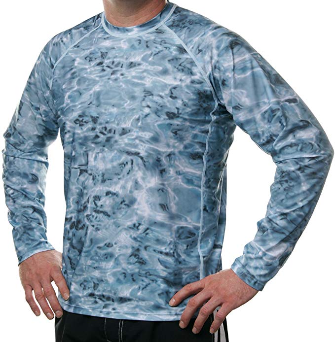 Aqua Design Men Loose Fit Long Sleeve Surf Swim Sun Protection Rash Guard Shirt