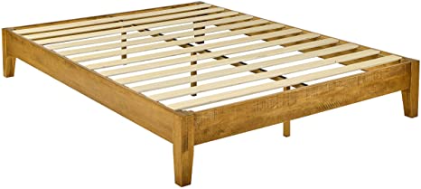 AmazonBasics Wood Platform Bed - Rustic Finish - No Box Spring Needed - Strong Wood Slat Support, King