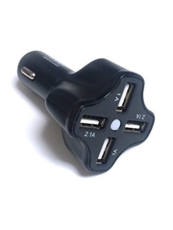 4 Port Multi USB Car Charger, Two 2.1A Ports and Two 1A USB Ports for 6.2 Amps Total, Indicator Light, Charge Two Tablets and Two Smartphones Simultaneously, Unique Design Keeps your Cables and Devices Separate