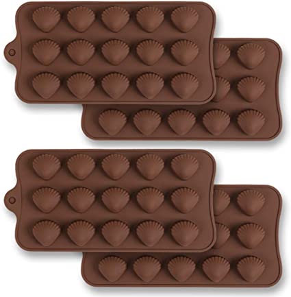 homEdge 15-Cavity Silicone Shell Chocolate Mold, 4 Packs Non Stick Food Grade Silicone Shell Shape Chocolate Candy Jelly Mold