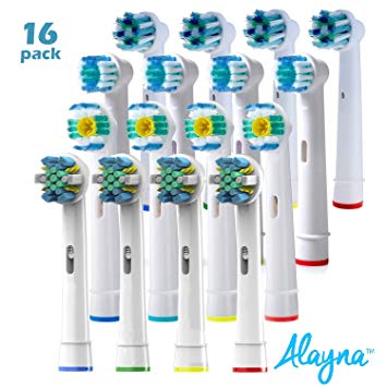Alayna Replacement Brush Heads Compatible W/Oral B- Variety Pk of 16 Generic Flossaction, Crossaction, Precision Clean & Prowhite Electric Toothbrush Parts Fits Oralb Braun Bases-