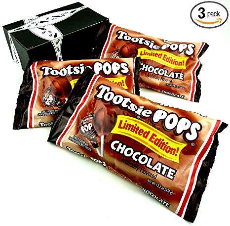 Tootsie Limited Edition Chocolate Pops, 13.2 oz Bags in a BlackTie Box (Pack of 3)