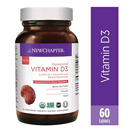 New Chapter Vitamin D3, Fermented Vitamin D3 2, 000 Iu, One Daily with Whole-Food Herbs + Adaptogenic Reishi Mushroom for Immune Support + Bone Health + Heart Health, 100% Vegan, Gluten-Free, 60Count