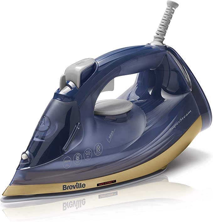 Breville SuperSteam Steam Iron | 2600W | Ceramic Soleplate | 190g Steam Shot | 300ml Water Tank | Navy and Polished Brass [VIN413]