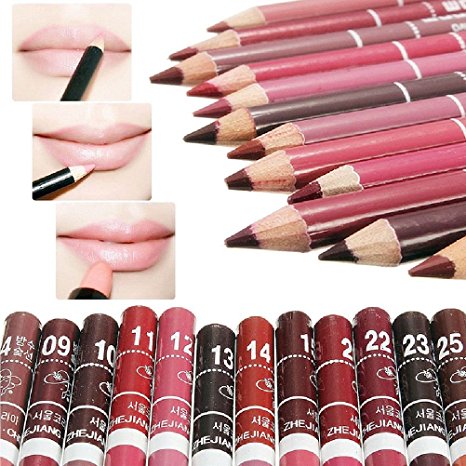 JaneDream 12 Colors Chic Women Fine Lip Liner Pencils Lipliner Waterproof Set