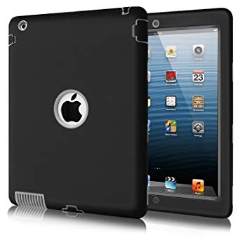 iPad 3 Case,iPad 2 Case, iPad 2 3 4 Case for Kids, Fingic Heavy Duty iPad 4 Case, 3 in 1 Hybrid Shock-Absorption Scratch-Resistant Protective Case for Apple iPad 2nd / 3rd / 4th Generation Retina 9.7-inch,Gray/Black