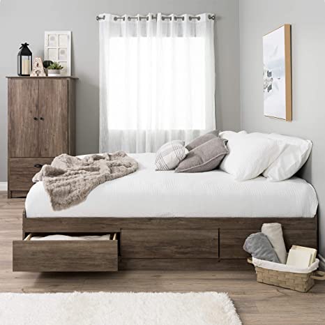 Prepac Mate's Platform Storage Bed with Drawers, King, Drifted Gray