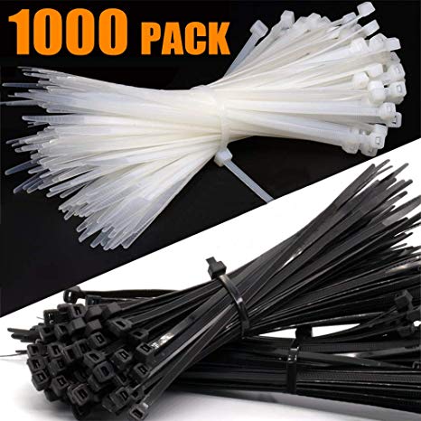 Grtard Zip Ties Nylon Zip Ties(BULK PACK OF 1000) 8 Inch Cable Ties in Black and White - 50lb Strength Tie Wraps - Tying Cables, Wires, Organization,Nylon Cable Ties in Black and White