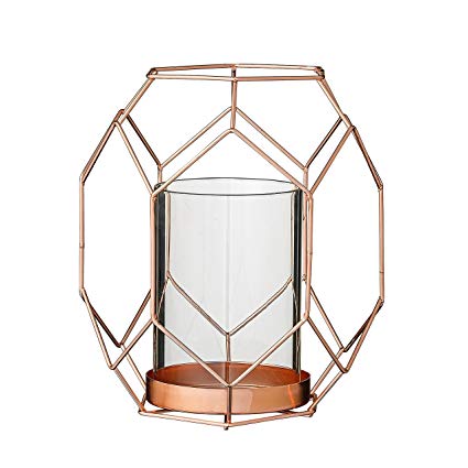 Bloomingville A27400047 Copper Metal Geometric Votive Holder with Glass Insert, Small
