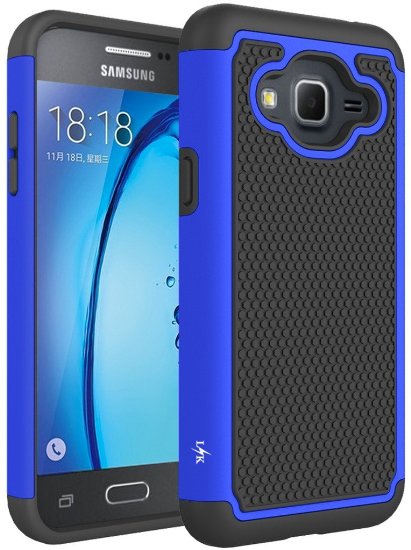 J3 Case, Express Prime Case, Amp Prime Case, LK [Shock Absorption] Hybrid Armor Defender Protective Case Cover for Samsung Galaxy J3 / Express Prime / Amp Prime (Blue)