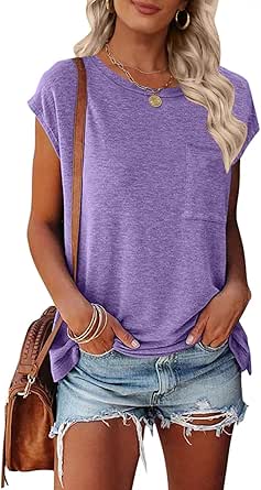 MEROKEETY Women's Casual Cap Sleeve T Shirts Basic Summer Tops Loose Solid Color Blouse