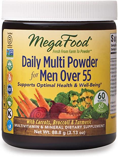 MegaFood, Daily Multi Powder for Men Over 55, Supports Optimal Health, Multivitamin and Mineral Supplement, Gluten Free, Vegetarian, 3.13 oz (60 Servings)