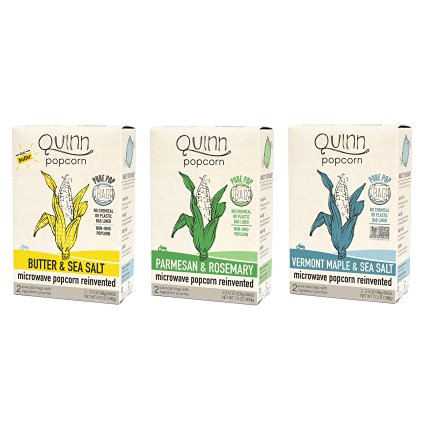 Quinn Popcorn: Variety Pack (Butter & Sea Salt, Vermont Maple & Sea Salt, and Parmesan & Rosemary {3 Pack}