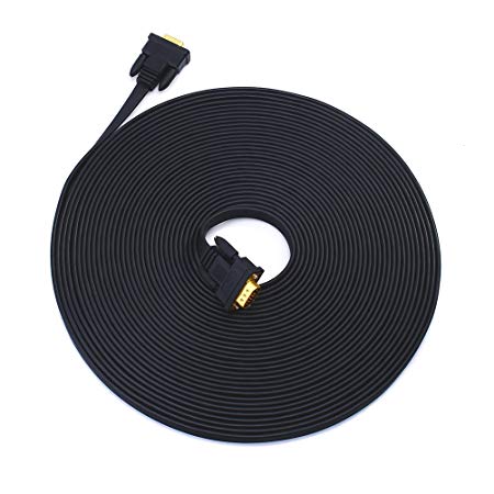 DTECH Slim Flat 100 Feet VGA Cable Male to Male 15 Pin Computer Monitor Cord 1080p High Resolution -Black - 30m