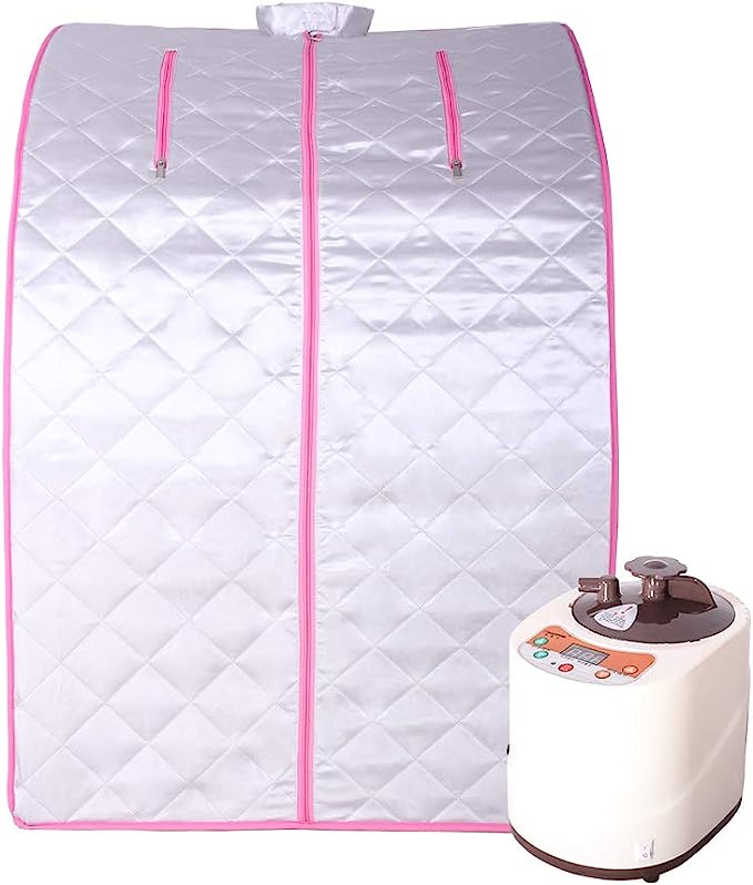 Smartmak Portable Steam Sauna, at Home Full Body 1 Person Sauna Tent, 2L Steamer with Remote Control, Indoor SPA Detox Therapy, Herbal Box Included(US Plug)- Pink Border