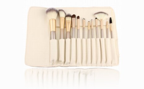 eNilecor 12Piece Makeup Brushes Set Professional Premium Synthetic/Horse Hair Brush Set Natural Cosmetic Kabuki Foundation Blending Blush Concealer Eyeliner Face Powder Kit with Case Bag(Gloden 12PCS)