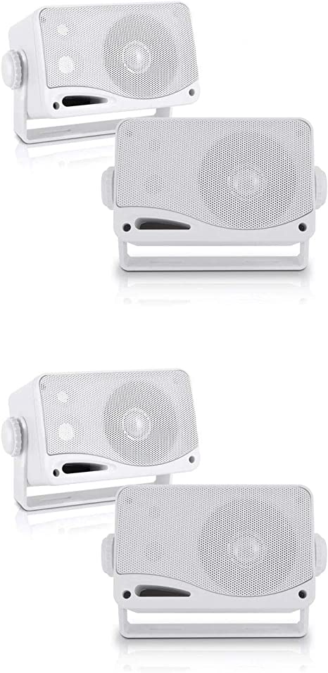 Pyle PLMR24 3.5 Inch 3 Way Marine Audio Speakers Outdoor Weatherproof (2 Pair)