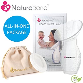 NatureBond Silicone Manual Breast Pump Breastfeeding Milk Saver Suction | All-In-1 Lid & Carry Pouch In Gift Box Style. BPA Free & 100% Food Grade Silicone