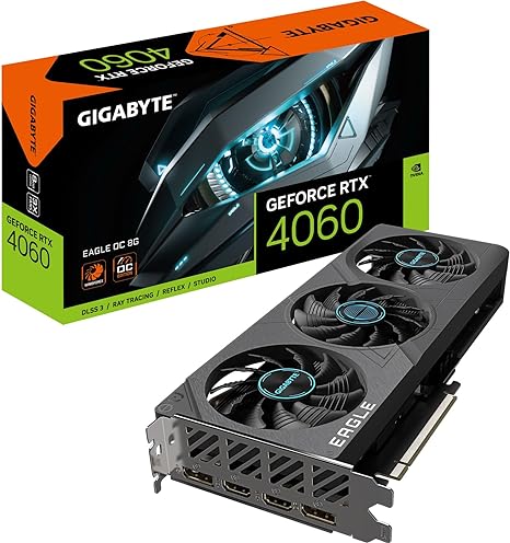 GIGABYTE NVIDIA GeForce RTX 4060 Eagle OC Graphics Card - 8GB GDDR6, 128-bit, PCI-E 4.0, 2505MHz Core Clock, 2X DP 1.4, 2X HDMI 2.1a, NVIDIA DLSS 3 - GV-N4060EAGLE OC-8GD