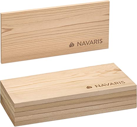 Navaris Cedar Planks for BBQ - 6 Wooden Grilling Planks for Smokey Western Barbequing Meats Fish Vegetables - Smoking Grill BBQ Accessories - 30x15cm