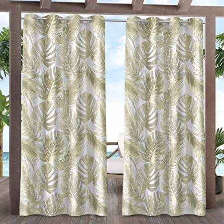 Exclusive Home Curtains Jamaica Palm Indoor/Outdoor Light Filtering Grommet Top Curtain Panel Pair, 54x84, Khaki