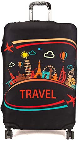 Madifennina Spandex Travel Luggage Protector Suitcase Cover Fit 23-32 Inch Luggage (Black-travel, L(26"-28" luggage))