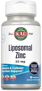 KAL Liposomal Zinc 30mg, Cellular Function and Immune Support Supplement, Enhanced Absorption Zinc Supplements, Vegan, Gluten Free, Soy Free, 30 Servings, 30 VegCaps