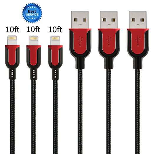 iPhone Cable SGIN - 3Pack 10FT Nylon Braided Cord Lightning to USB iPhone Charging Charger for iPhone 7,7 Plus,6S,6 Plus,SE,5S,5,iPad,iPod Nano 7(K2 Black)